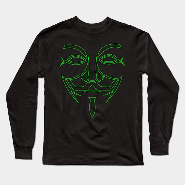 Green Anonymous Mask Long Sleeve T-Shirt by LuisP96